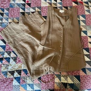 Lou & Grey Taupe Brown 100% Linen Romper Jumpsuit